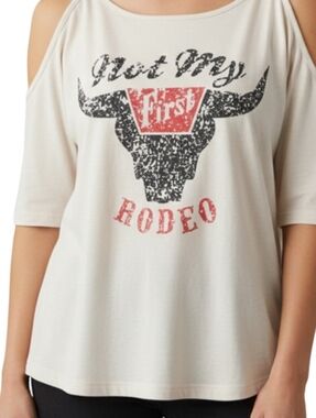 "Not My First Rodeo" Graphic Off-Shoulder Top